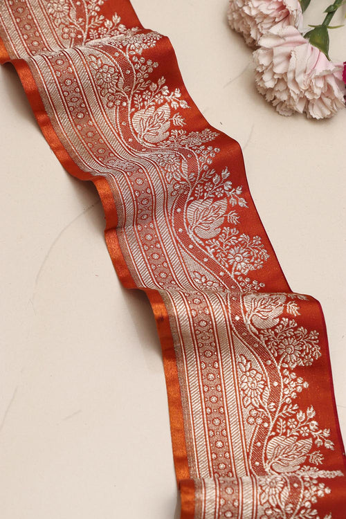 Orange Banarasi Handloom Vintage Pure Silk Border Lace ( 1 Mtr ) - Luxurion World