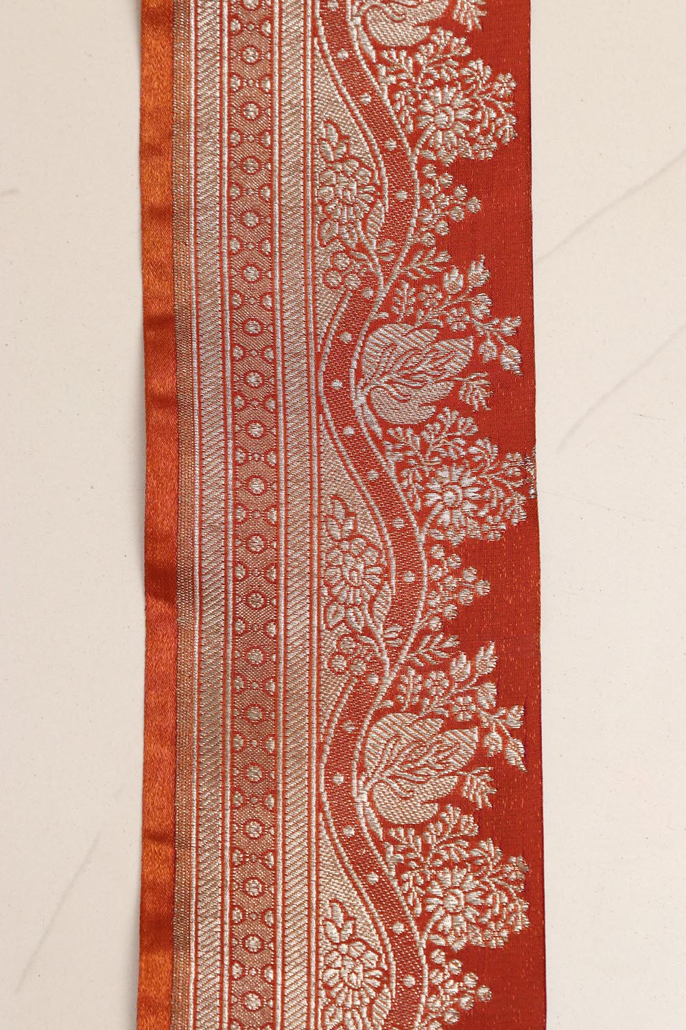 Orange Banarasi Handloom Vintage Pure Silk Border Lace ( 1 Mtr ) - Luxurion World