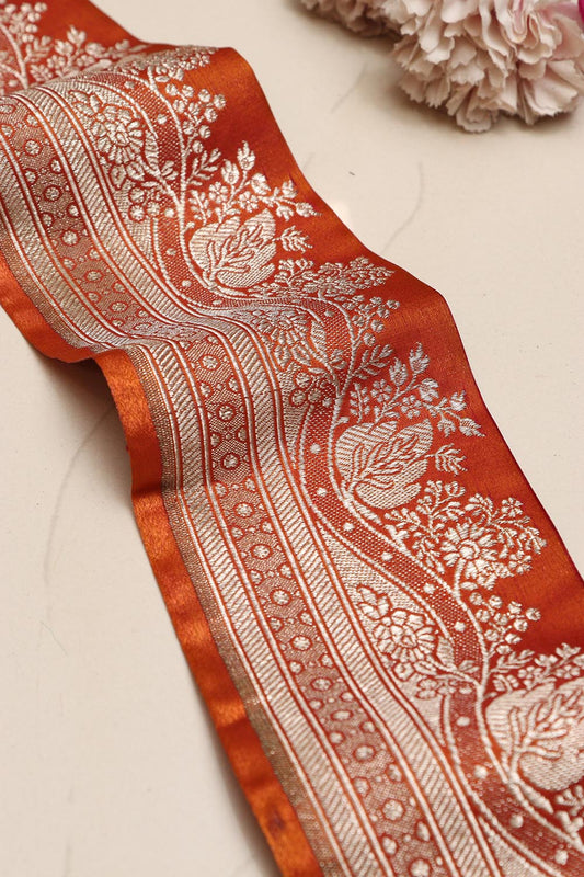Orange Banarasi Handloom Vintage Pure Silk Border Lace ( 1 Mtr ) - Luxurion World