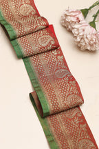 Red Banarasi Handloom Vintage Pure Silk Border Lace ( 1 Mtr ) - Luxurion World