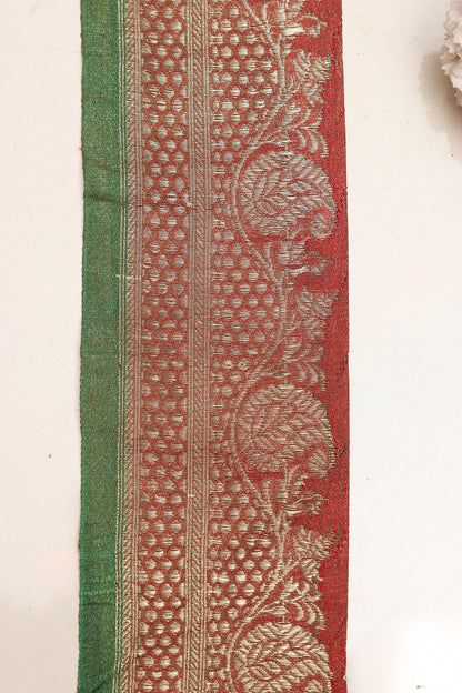 Red Banarasi Handloom Vintage Pure Silk Border Lace - Luxurion World