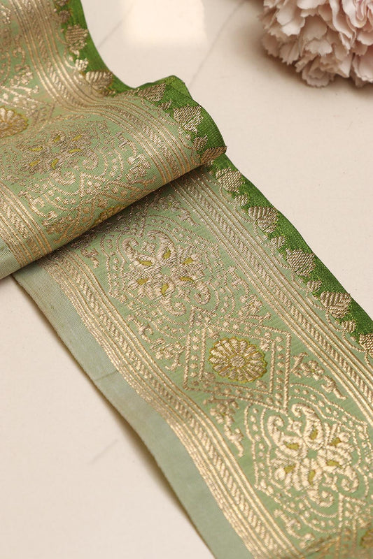 Green Banarasi Handloom Vintage Pure Silk Border Lace ( 1 Mtr ) - Luxurion World