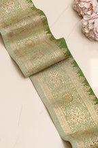 Green Banarasi Handloom Vintage Pure Silk Border Lace ( 4.15 Mtr ) - Luxurion World