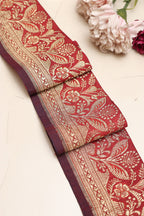 Red Banarasi Handloom Vintage Pure Silk Border Lace ( 1 Mtr ) - Luxurion World