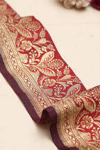 Red Banarasi Handloom Vintage Pure Silk Border Lace ( 1 Mtr ) - Luxurion World