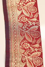 Red Banarasi Handloom Vintage Pure Silk Border Lace ( 1 Mtr ) - Luxurion World