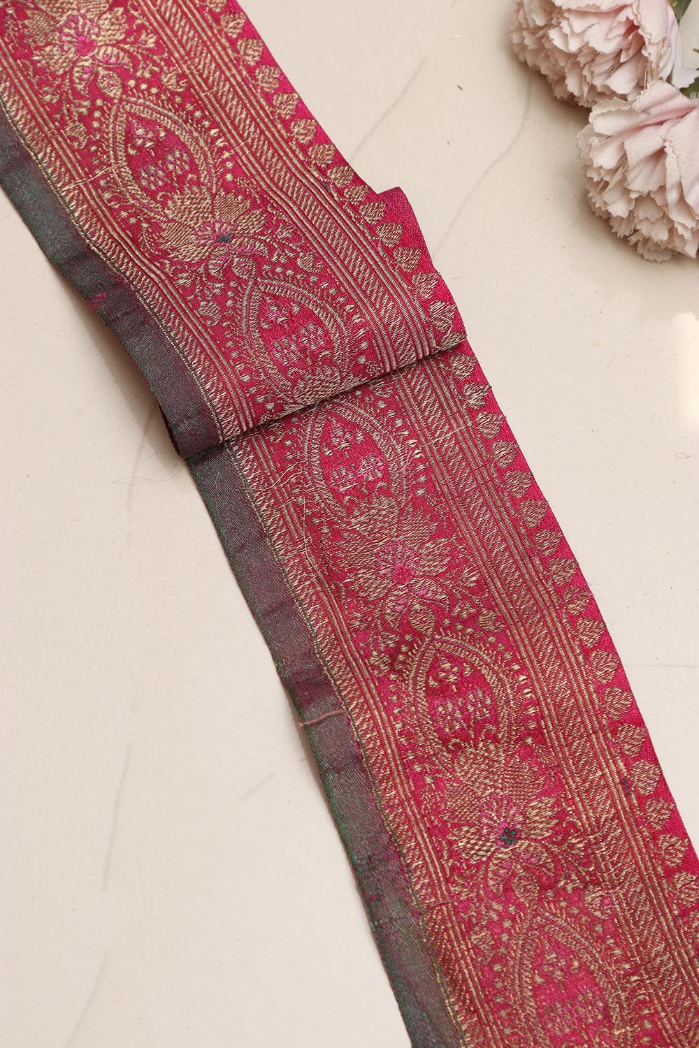 Pink Banarasi Handloom Vintage Pure Silk Border Lace ( 1 Mtr ) - Luxurion World