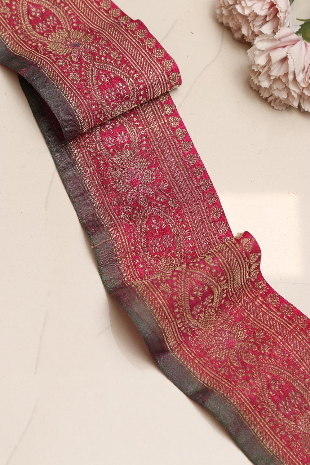 Pink Banarasi Handloom Vintage Pure Silk Border Lace ( 1 Mtr ) - Luxurion World