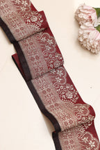Red Banarasi Handloom Vintage Pure Silk Border Lace ( 1 Mtr ) - Luxurion World