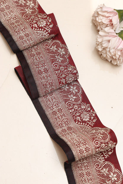 Red Banarasi Handloom Vintage Pure Silk Border Lace - Luxurion World