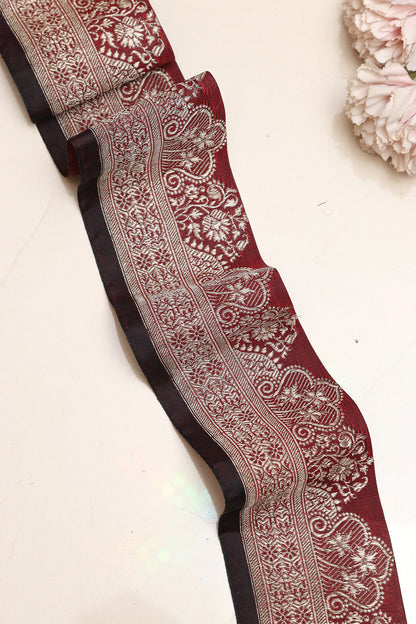 Red Banarasi Handloom Vintage Pure Silk Border Lace - Luxurion World