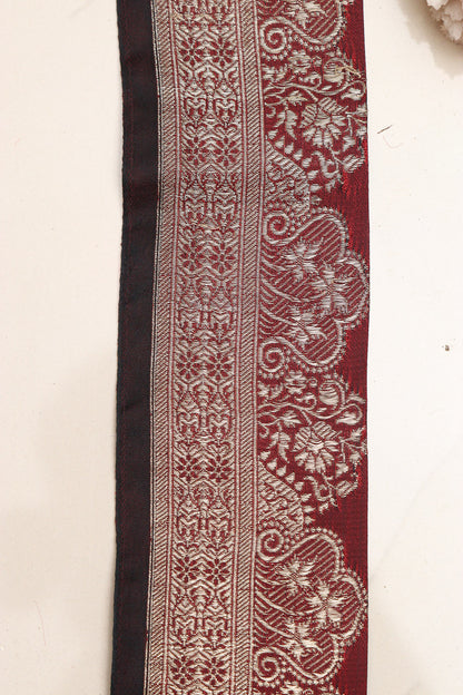 Red Banarasi Handloom Vintage Pure Silk Border Lace - Luxurion World