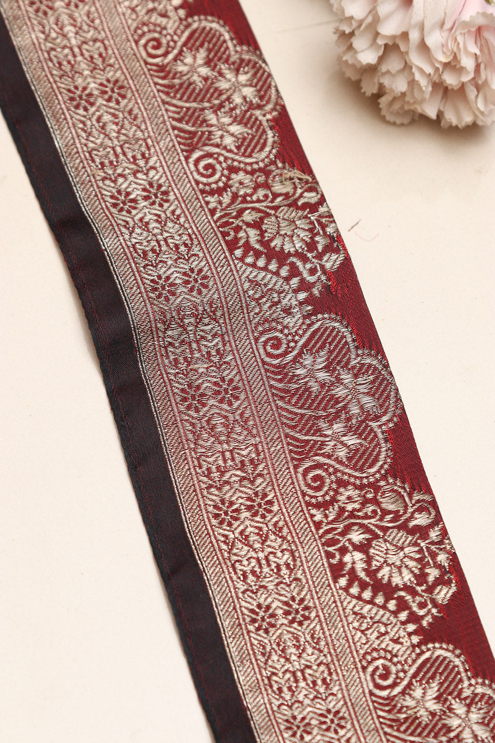 Red Banarasi Handloom Vintage Pure Silk Border Lace ( 1 Mtr ) - Luxurion World