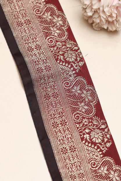 Red Banarasi Handloom Vintage Pure Silk Border Lace - Luxurion World