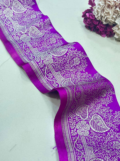 Purple Banarasi Handloom Vintage Pure Silk Border Lace - Luxurion World