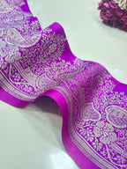 Purple Banarasi Handloom Vintage Pure Silk Border Lace ( 1 Mtr ) - Luxurion World