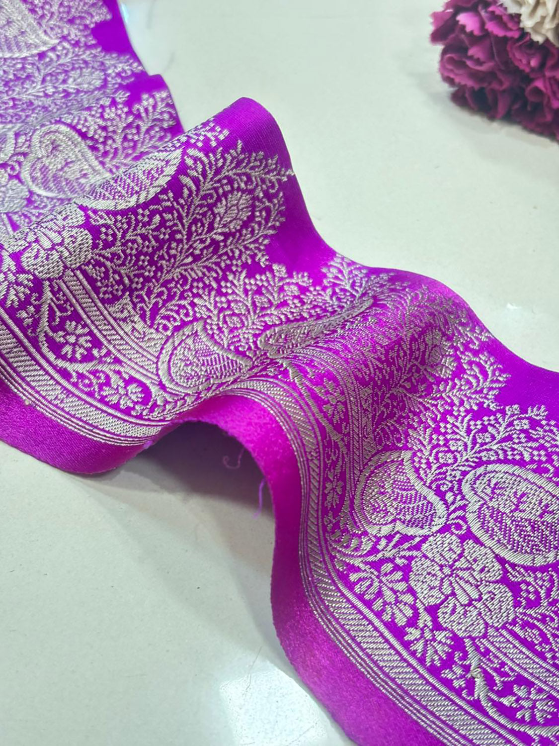 Purple Banarasi Handloom Vintage Pure Silk Border Lace ( 1 Mtr ) - Luxurion World
