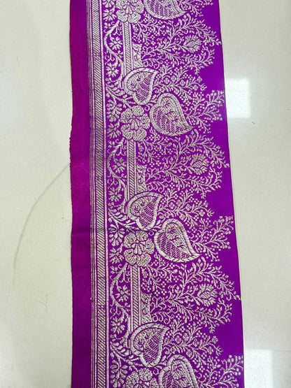Purple Banarasi Handloom Vintage Pure Silk Border Lace - Luxurion World