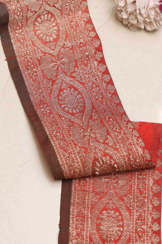 Orange Banarasi Handloom Vintage Pure Silk Border Lace ( 1 Mtr ) - Luxurion World