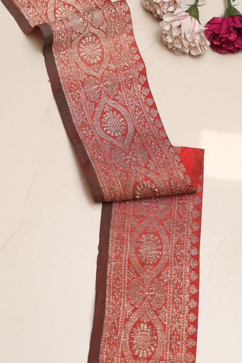 Orange Banarasi Handloom Vintage Pure Silk Border Lace ( 1 Mtr ) - Luxurion World