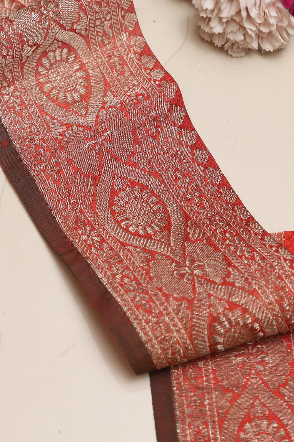 Orange Banarasi Handloom Vintage Pure Silk Border Lace ( 1 Mtr ) - Luxurion World