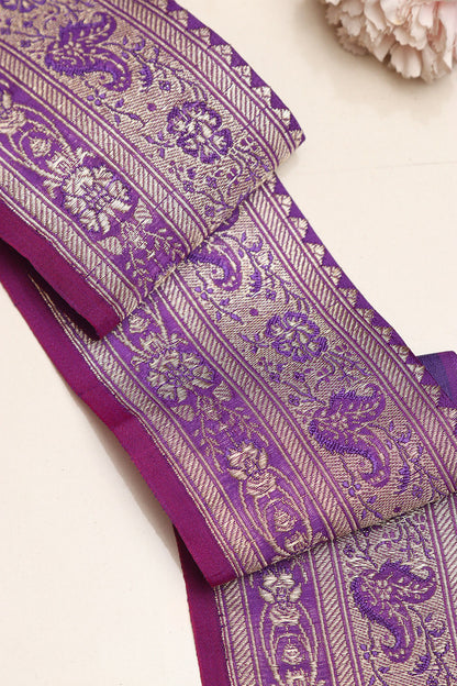 Purple Banarasi Handloom Vintage Pure Silk Border Lace - Luxurion World
