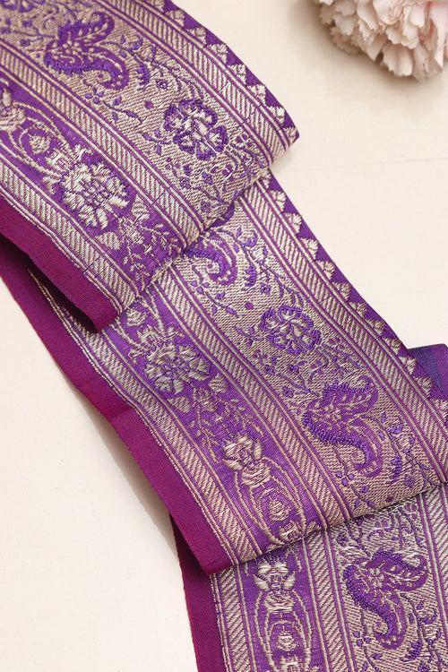 Purple Banarasi Handloom Vintage Pure Silk Border Lace ( 1 Mtr ) - Luxurion World
