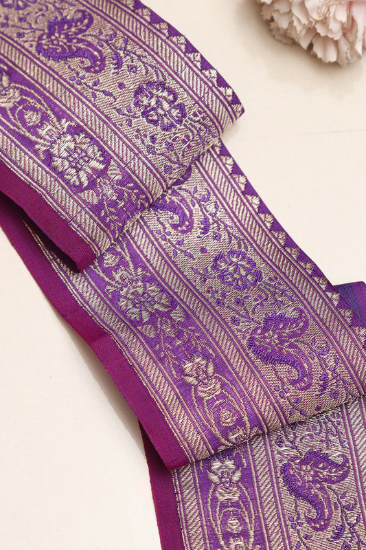 Purple Banarasi Handloom Vintage Pure Silk Border Lace