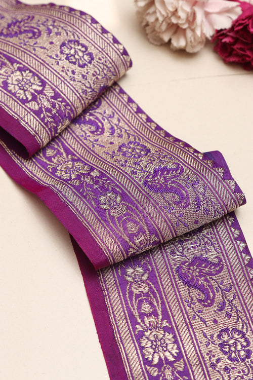Purple Banarasi Handloom Vintage Pure Silk Border Lace ( 1 Mtr ) - Luxurion World