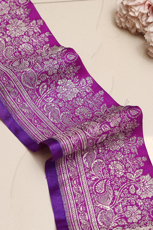 Purple Banarasi Handloom Vintage Pure Silk Border Lace ( 1 Mtr ) - Luxurion World