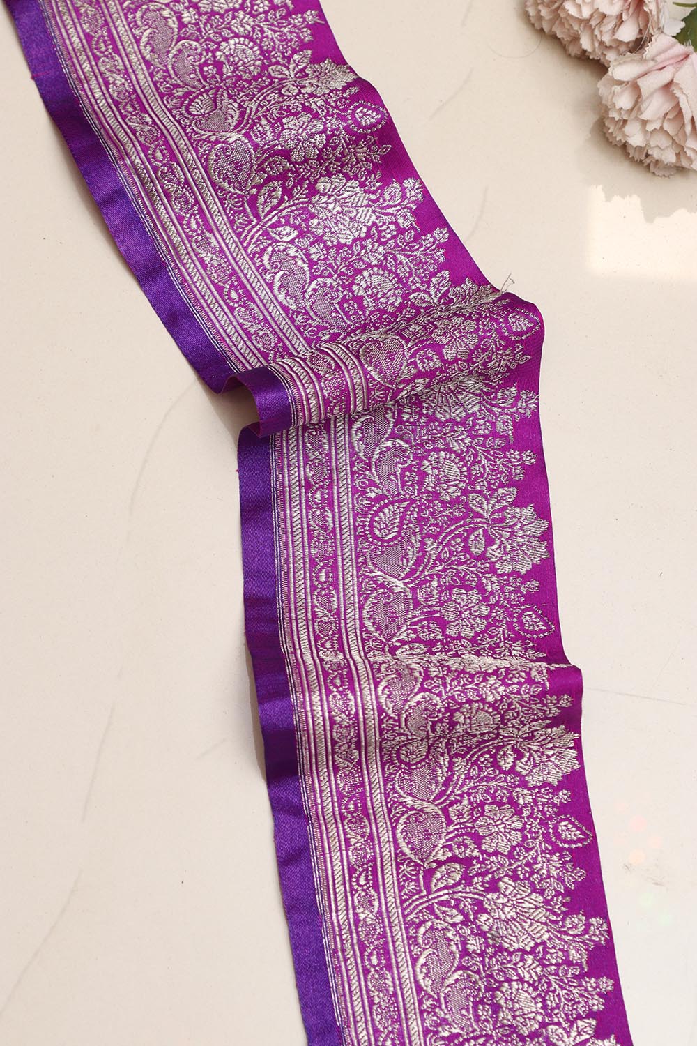 Purple Banarasi Handloom Vintage Pure Silk Border Lace ( 1 Mtr ) - Luxurion World