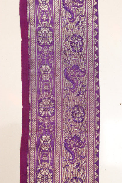 Purple Banarasi Handloom Vintage Pure Silk Border Lace - Luxurion World