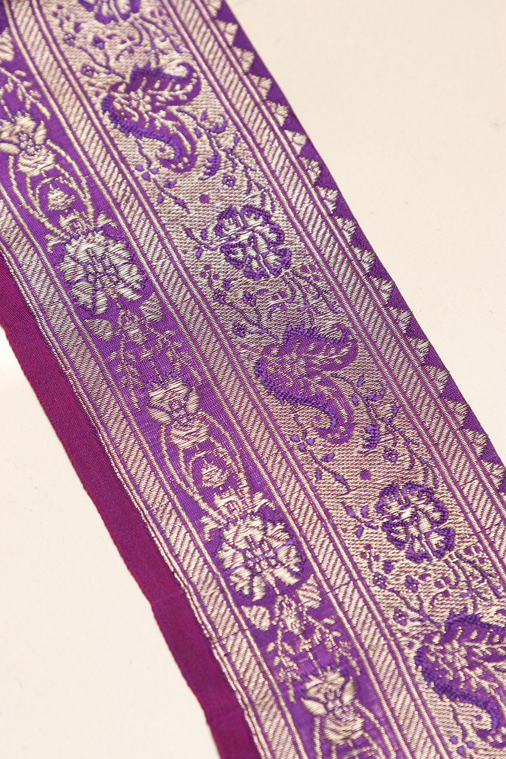 Purple Banarasi Handloom Vintage Pure Silk Border Lace - Luxurion World