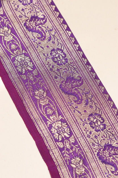 Purple Banarasi Handloom Vintage Pure Silk Border Lace - Luxurion World