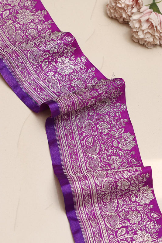 Purple Banarasi Handloom Vintage Pure Silk Border Lace ( 1 Mtr ) - Luxurion World