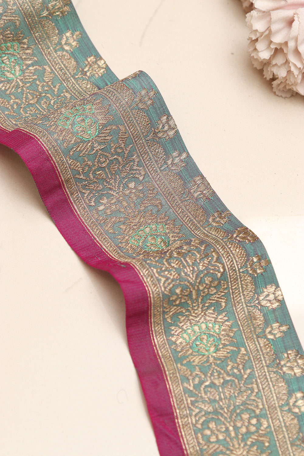 Grey Blue Banarasi Handloom Vintage Pure Silk Border Lace - Luxurion World