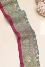 Grey Blue Banarasi Handloom Vintage Pure Silk Border Lace ( 1 Mtr ) - Luxurion World