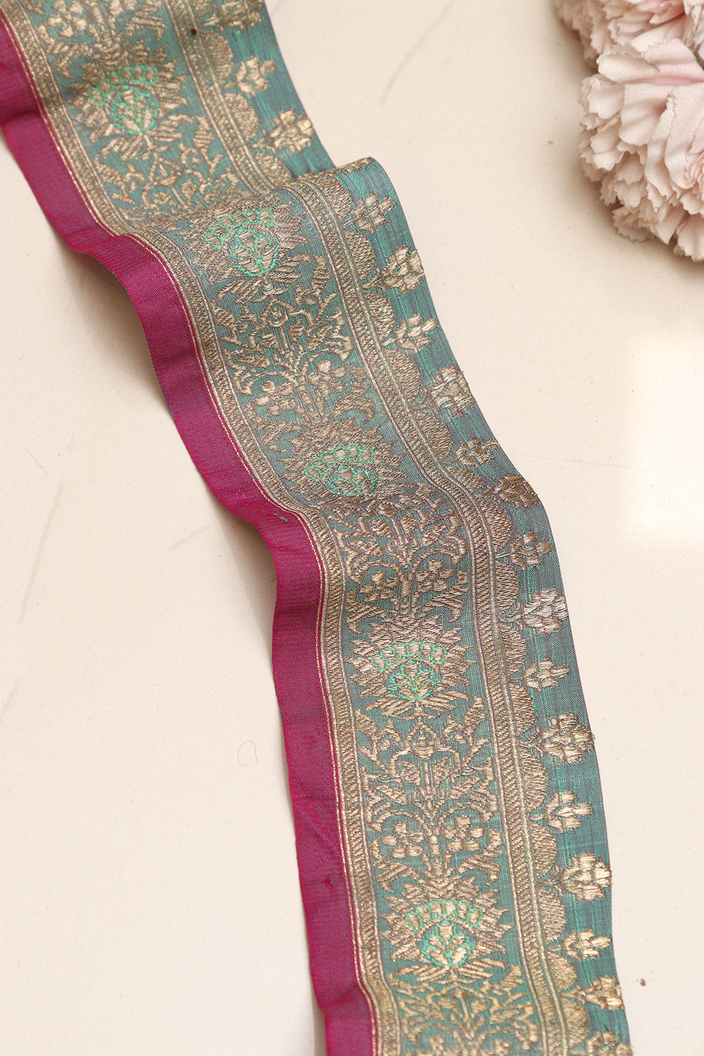 Grey Blue Banarasi Handloom Vintage Pure Silk Border Lace - Luxurion World