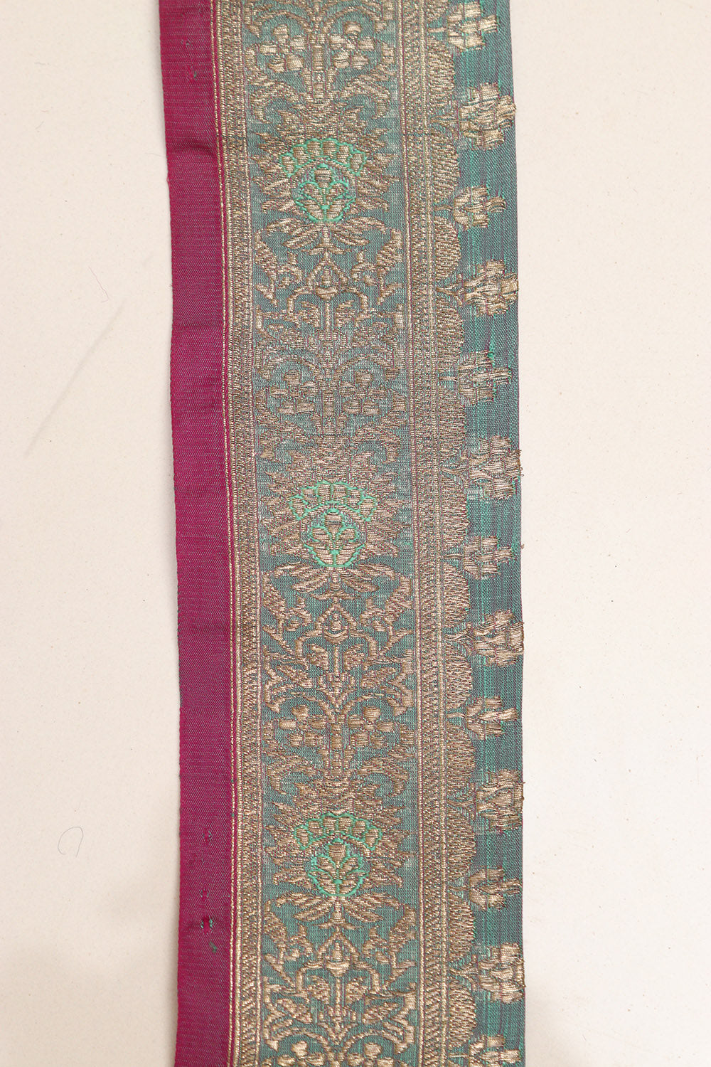 Grey Blue Banarasi Handloom Vintage Pure Silk Border Lace ( 1 Mtr ) - Luxurion World