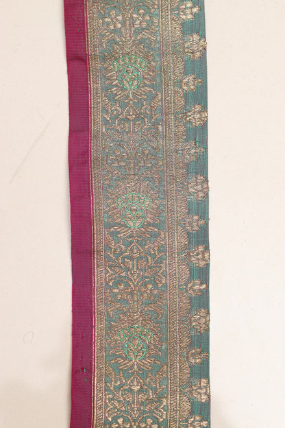 Grey Blue Banarasi Handloom Vintage Pure Silk Border Lace - Luxurion World