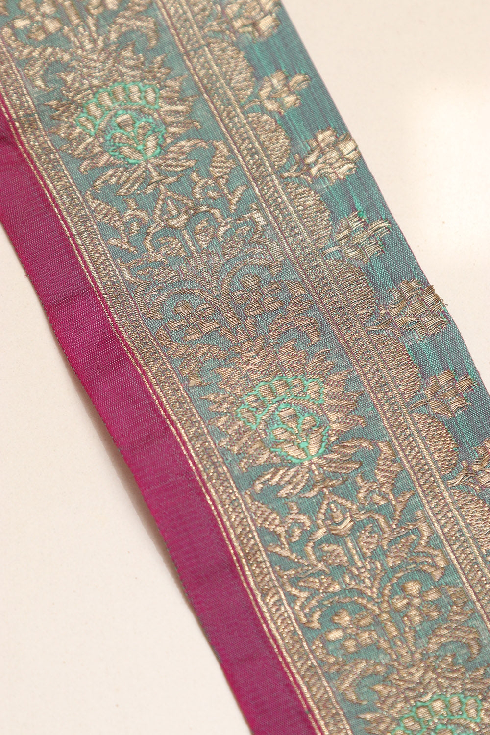 Grey Blue Banarasi Handloom Vintage Pure Silk Border Lace - Luxurion World