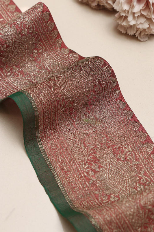 Pink Green Banarasi Handloom Vintage Pure Silk Border Lace ( 1 Mtr ) - Luxurion World