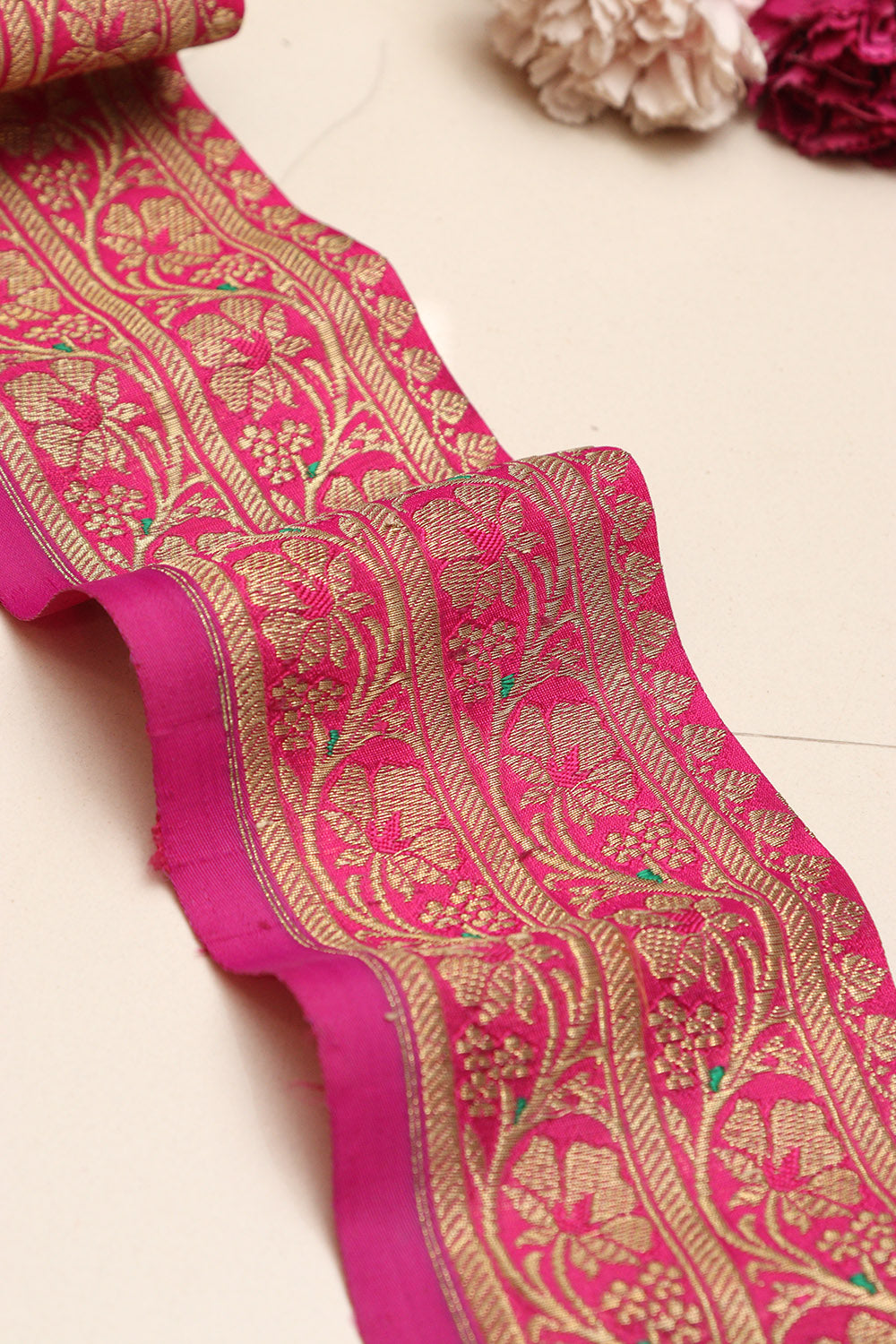 Pink Banarasi Handloom Vintage Pure Silk Border Lace - Luxurion World