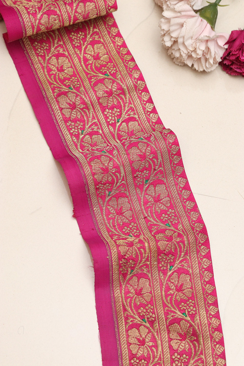 Pink Banarasi Handloom Vintage Pure Silk Border Lace - Luxurion World