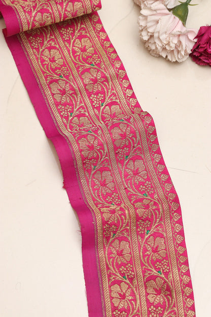 Pink Banarasi Handloom Vintage Pure Silk Border Lace - Luxurion World
