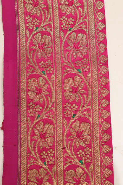 Pink Banarasi Handloom Vintage Pure Silk Border Lace - Luxurion World