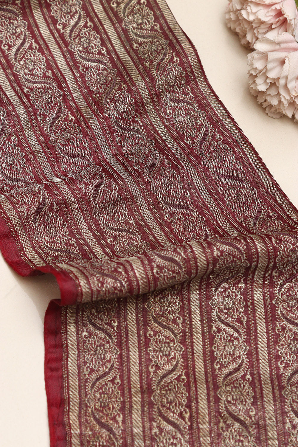 Maroon Banarasi Handloom Vintage Pure Silk Border Lace ( 1 Mtr ) - Luxurion World