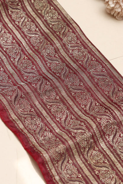 Maroon Banarasi Handloom Vintage Pure Silk Border Lace - Luxurion World
