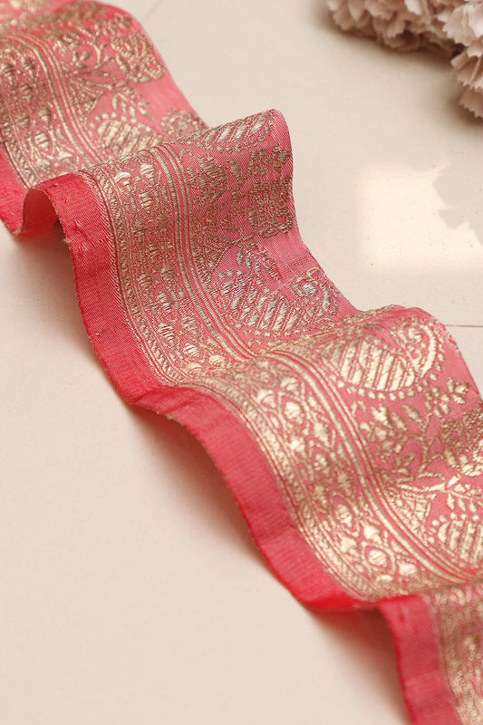 Pink Banarasi Handloom Vintage Pure Silk Border Lace ( 1 Mtr ) - Luxurion World
