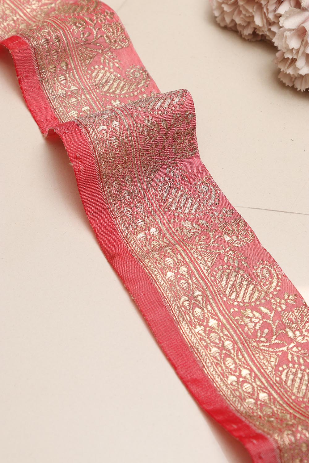 Pink Banarasi Handloom Vintage Pure Silk Border Lace ( 3.75 Mtr ) - Luxurion World